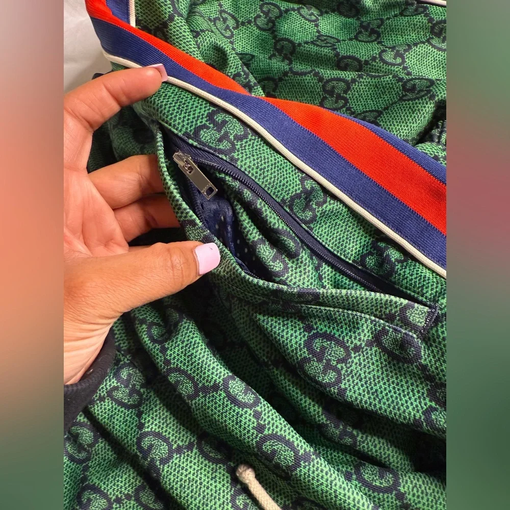 GUCCI - Webbing-Trimmed Monogrammed Tech-Jersey Track Pants - Green 2X - Picture 9 of 13